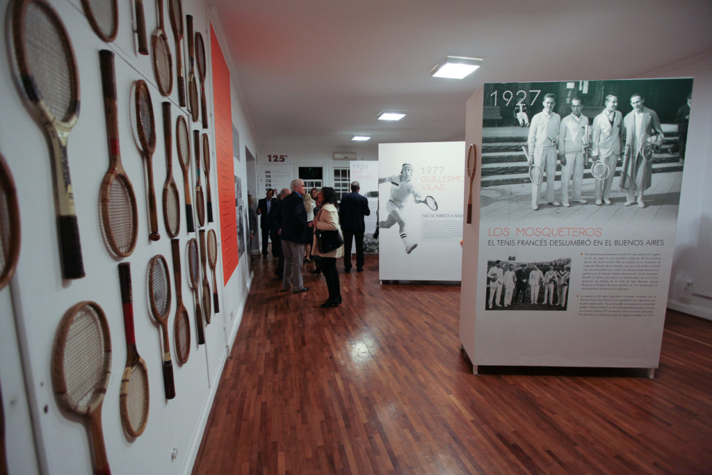 Historic racquets and museum displays at the tennis club